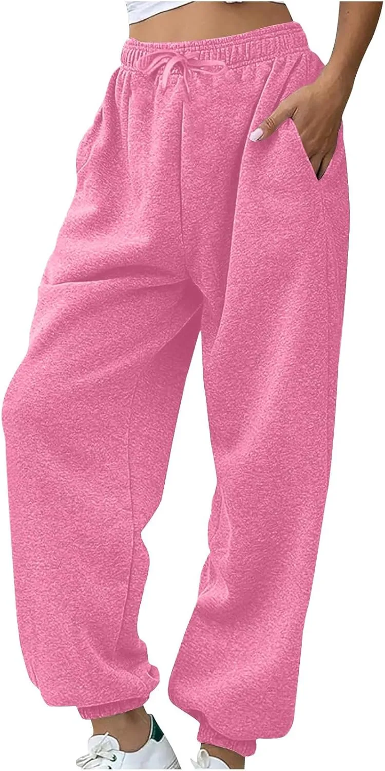 Fleece Sweatpants for Women Oversized High Waisted Drawstring Athletic Joggers Warm Workout Sherpa Pants with Pockets