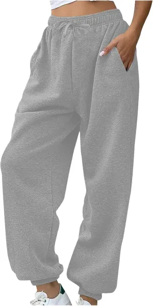 Fleece Sweatpants for Women Oversized High Waisted Drawstring Athletic Joggers Warm Workout Sherpa Pants with Pockets