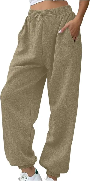 Fleece Sweatpants for Women Oversized High Waisted Drawstring Athletic Joggers Warm Workout Sherpa Pants with Pockets