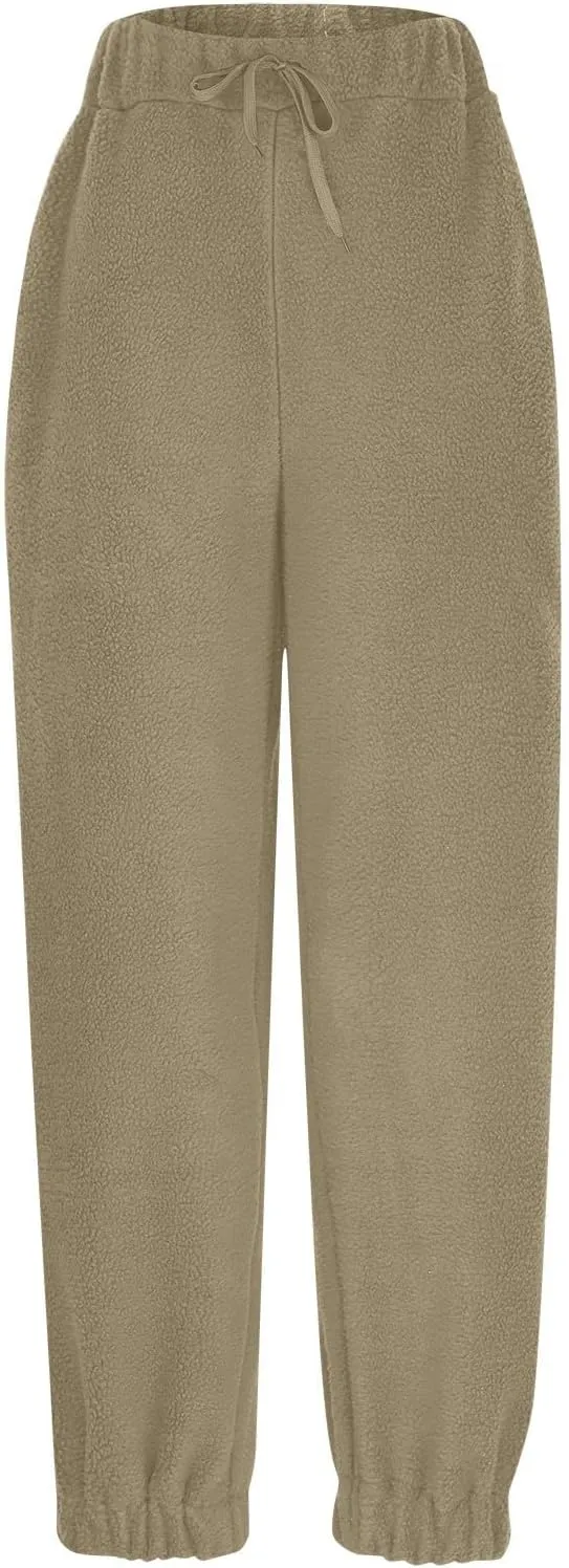 Fleece Sweatpants for Women Oversized High Waisted Drawstring Athletic Joggers Warm Workout Sherpa Pants with Pockets