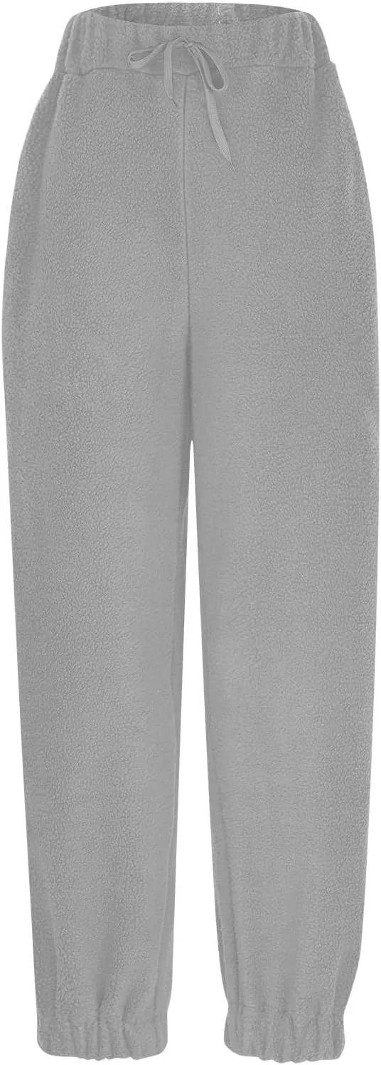 Fleece Sweatpants for Women Oversized High Waisted Drawstring Athletic Joggers Warm Workout Sherpa Pants with Pockets