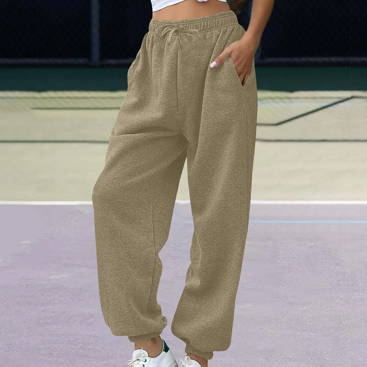 Fleece Sweatpants for Women Oversized High Waisted Drawstring Athletic Joggers Warm Workout Sherpa Pants with Pockets