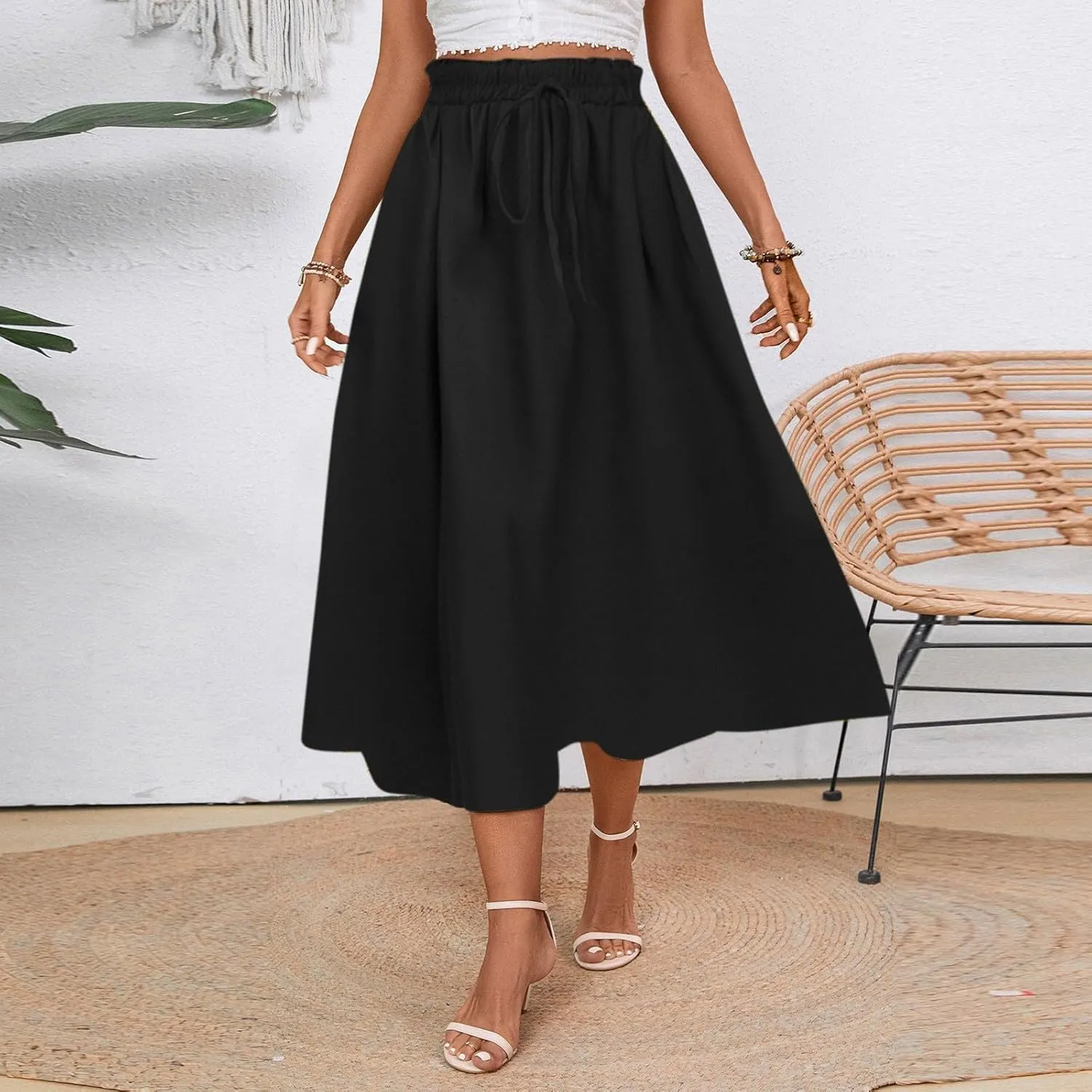 Floral Skirts for Women 2025 A-Line Loose Elastic High Waist Elastic Waist Pleated Summer Swing Skirts with Pocket