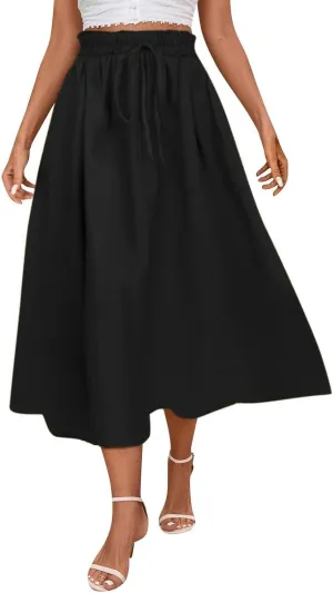 Floral Skirts for Women 2025 A-Line Loose Elastic High Waist Elastic Waist Pleated Summer Swing Skirts with Pocket