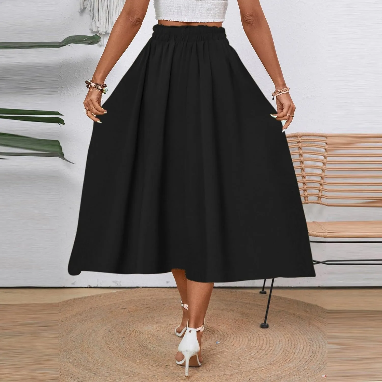 Floral Skirts for Women 2025 A-Line Loose Elastic High Waist Elastic Waist Pleated Summer Swing Skirts with Pocket