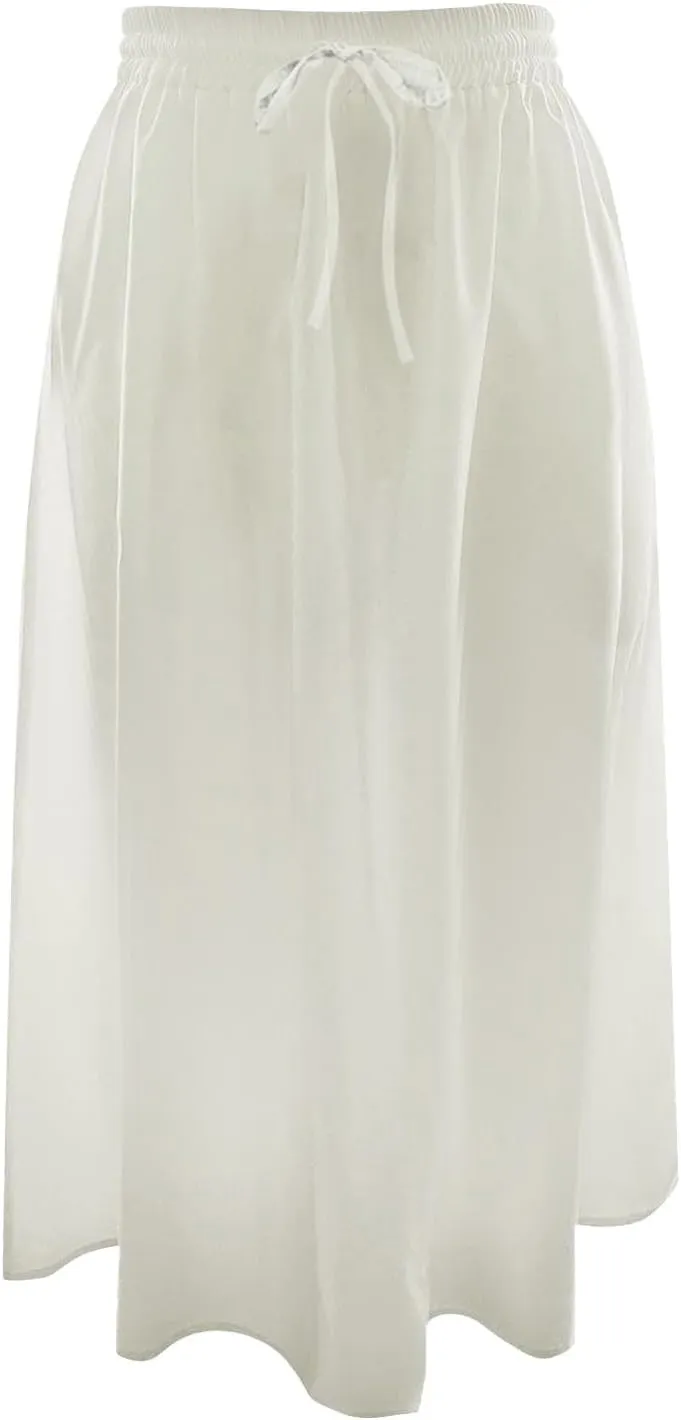 Flowy Skirts for Women Midi Length Tie Knot Boho Casual Beach High Waisted Pleated Swing Long Skirt with Pockets