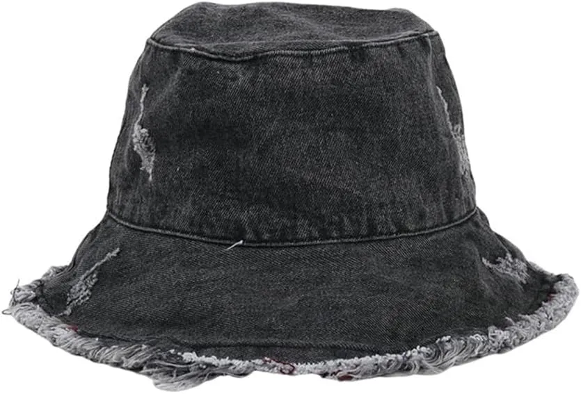 Frayed Denim Bucket Hats for Women Men Washed Cotton Wide Brim Summer Fisherman Cap Beach Sun Hats