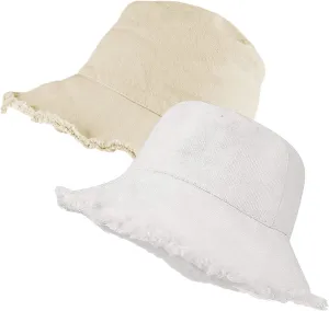 Frayed-Edge-Bucket-Hat-Summer Distressed-Beach-Sun-Hat-for-Women Men Teens Girls- Floppy Wide-Brim Fisherman Cap(Size: 7 1/8)