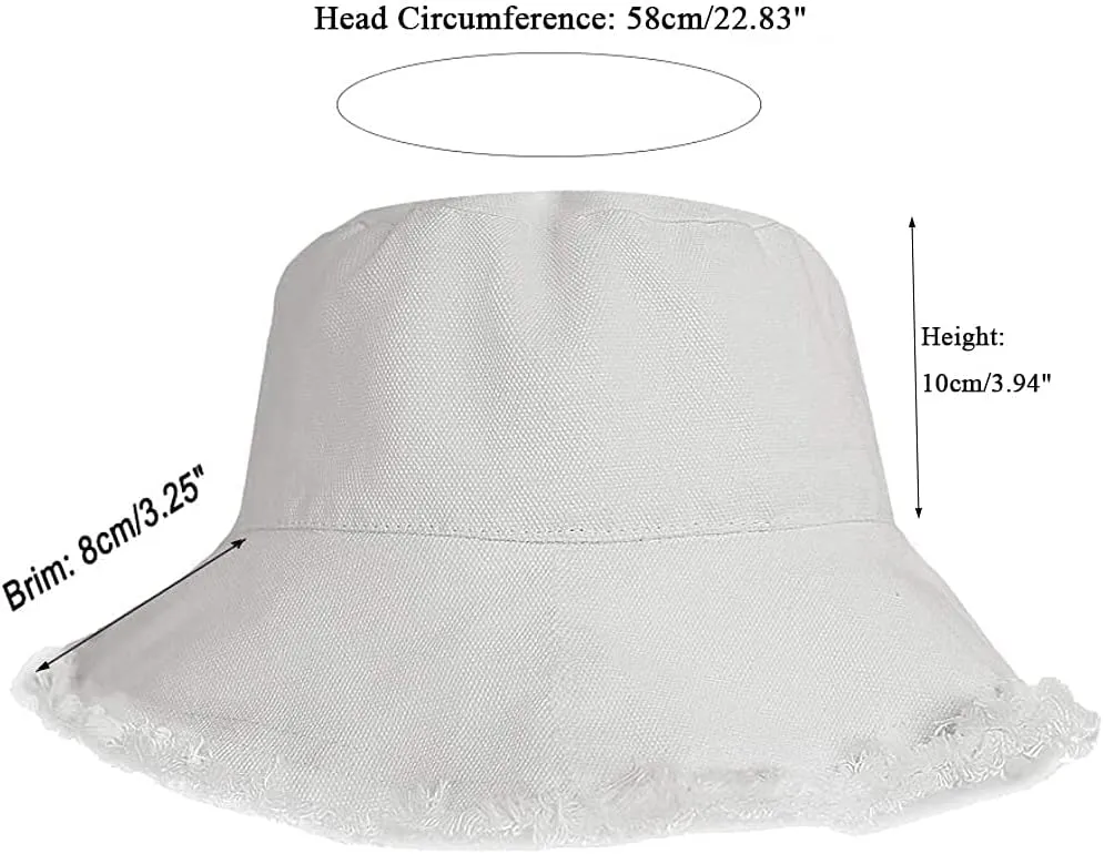 Frayed-Edge-Bucket-Hat-Summer Distressed-Beach-Sun-Hat-for-Women Men Teens Girls- Floppy Wide-Brim Fisherman Cap(Size: 7 1/8)