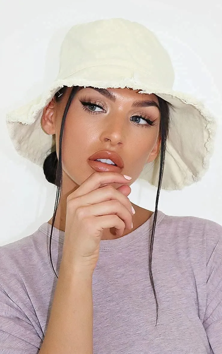 Frayed-Edge-Bucket-Hat-Summer Distressed-Beach-Sun-Hat-for-Women Men Teens Girls- Floppy Wide-Brim Fisherman Cap(Size: 7 1/8)