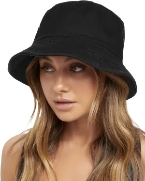 FURTALK Bucket Hats for Women Washed Cotton Packable Summer Beach Sun Hats Bucket Hat with Strings for Travel