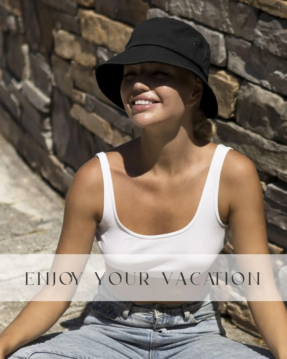 FURTALK Bucket Hats for Women Washed Cotton Packable Summer Beach Sun Hats Bucket Hat with Strings for Travel