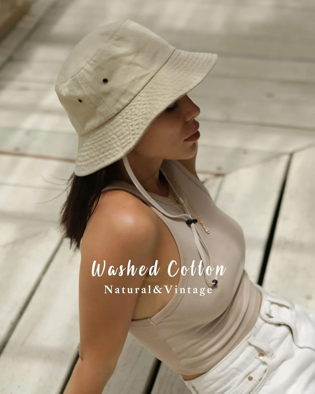 FURTALK Bucket Hats for Women Washed Cotton Packable Summer Beach Sun Hats Bucket Hat with Strings for Travel