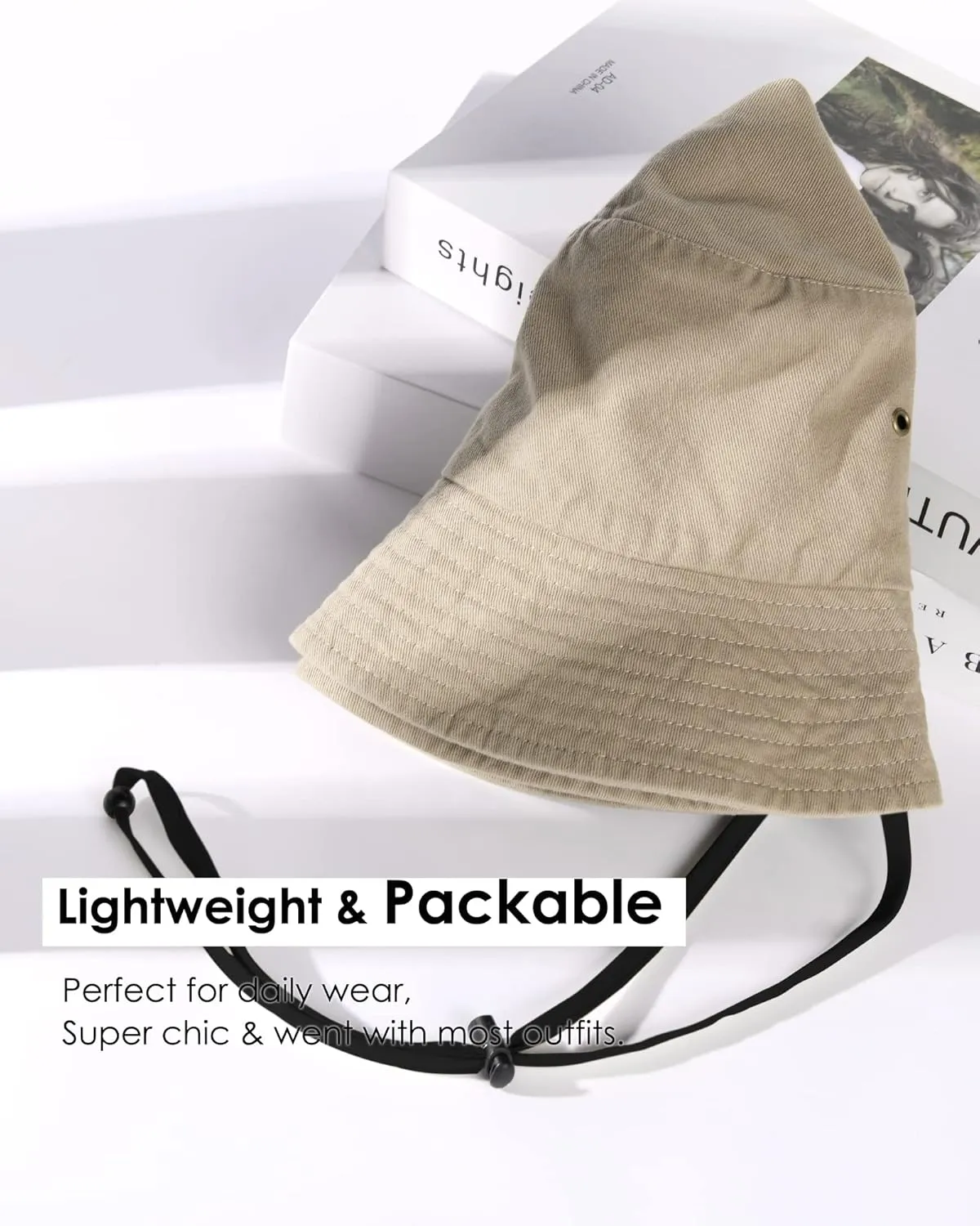 FURTALK Bucket Hats for Women Washed Cotton Packable Summer Beach Sun Hats Bucket Hat with Strings for Travel