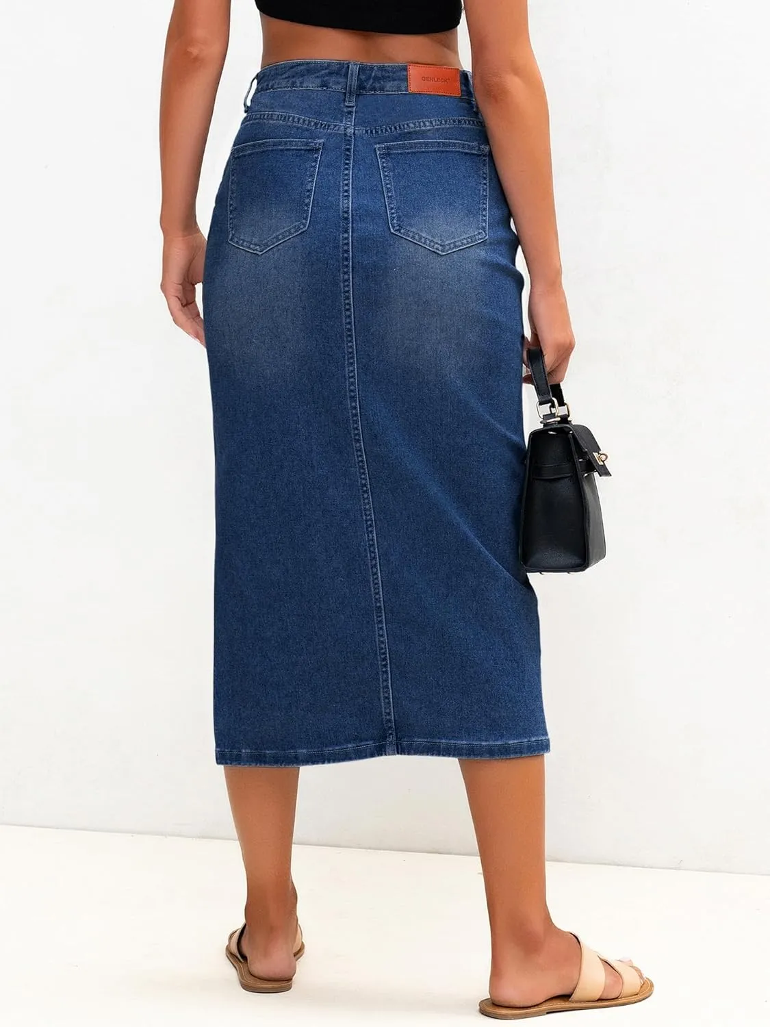 Genleck Women Denim Maxi Skirt Casual High Waist Jean Skirts with Side Split 2025