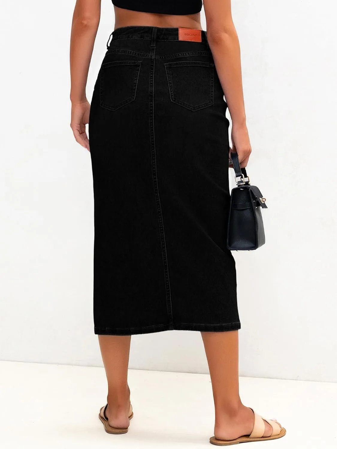 Genleck Women Denim Maxi Skirt Casual High Waist Jean Skirts with Side Split 2025