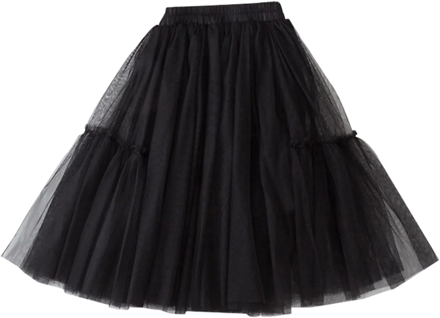 Girls Long Tutu Skirt Petticoat Tiered Ruffle Maxi Skirts Soft Fluffy Skirt Casual A-Line Dress (Black, 4-5 Years)