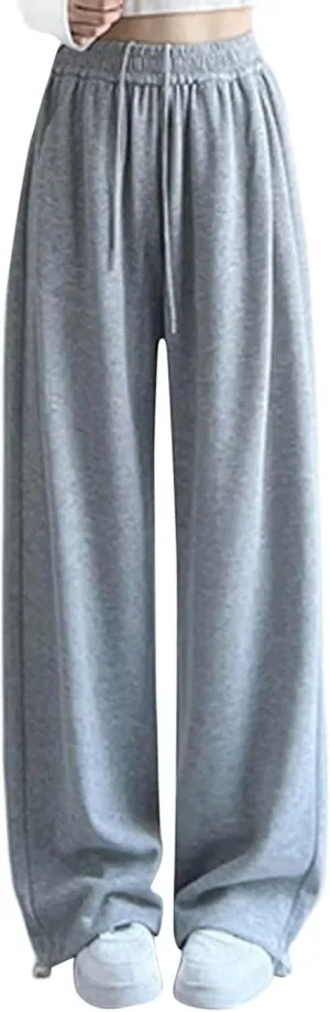 Girls Oversized Wide Leg Sweatpants Drawstring Kids Baggy Straight Leg Track Pants Casual Plain with Pockets