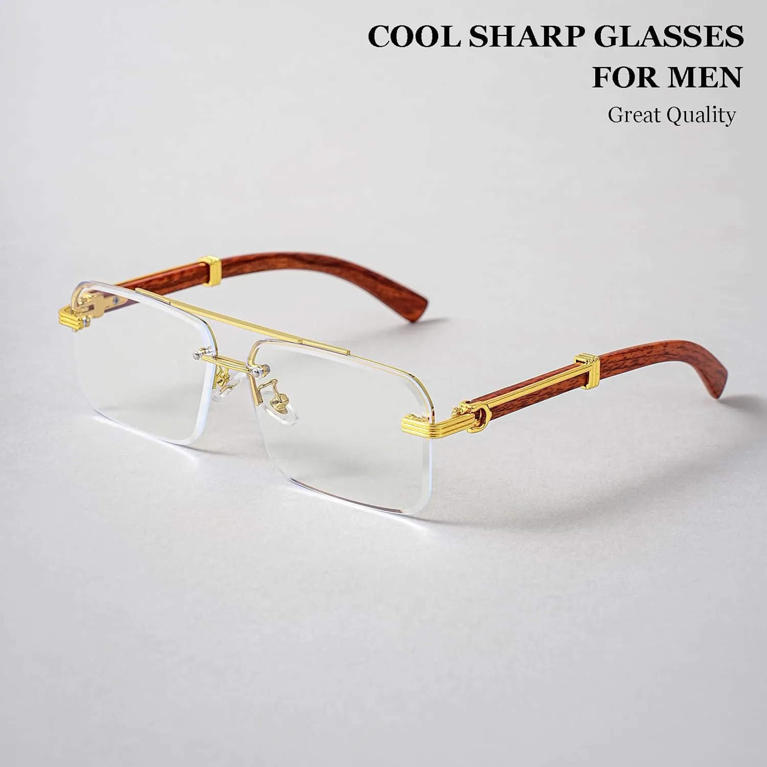 Gleyemor Mens Sunglasses Fashion Rimless Rectangle Sunglasses Square Frameless Sunglasses for Men