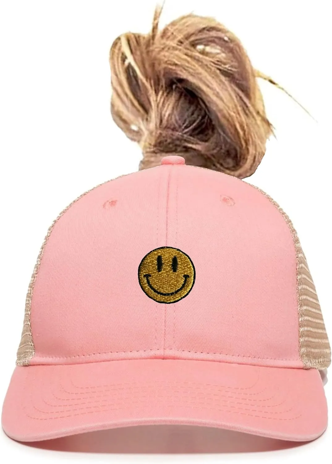 Go All Out Womens Smiley Face Ponytail Mesh Back Cap