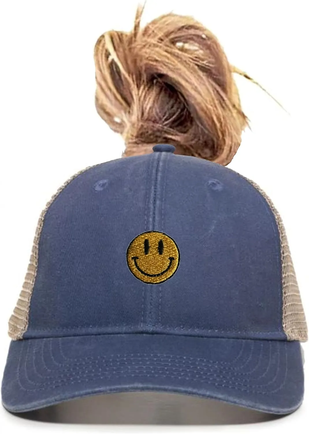 Go All Out Womens Smiley Face Ponytail Mesh Back Cap