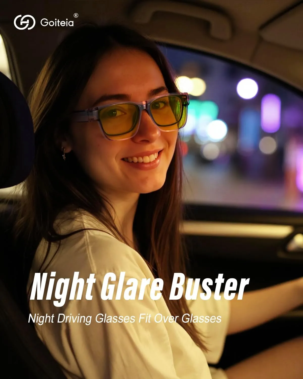 Goiteia Night Driving Glasses Fit over Glasses for Men Women, Yellow Anti Glare Polarized Night Vision Glasses for Driving