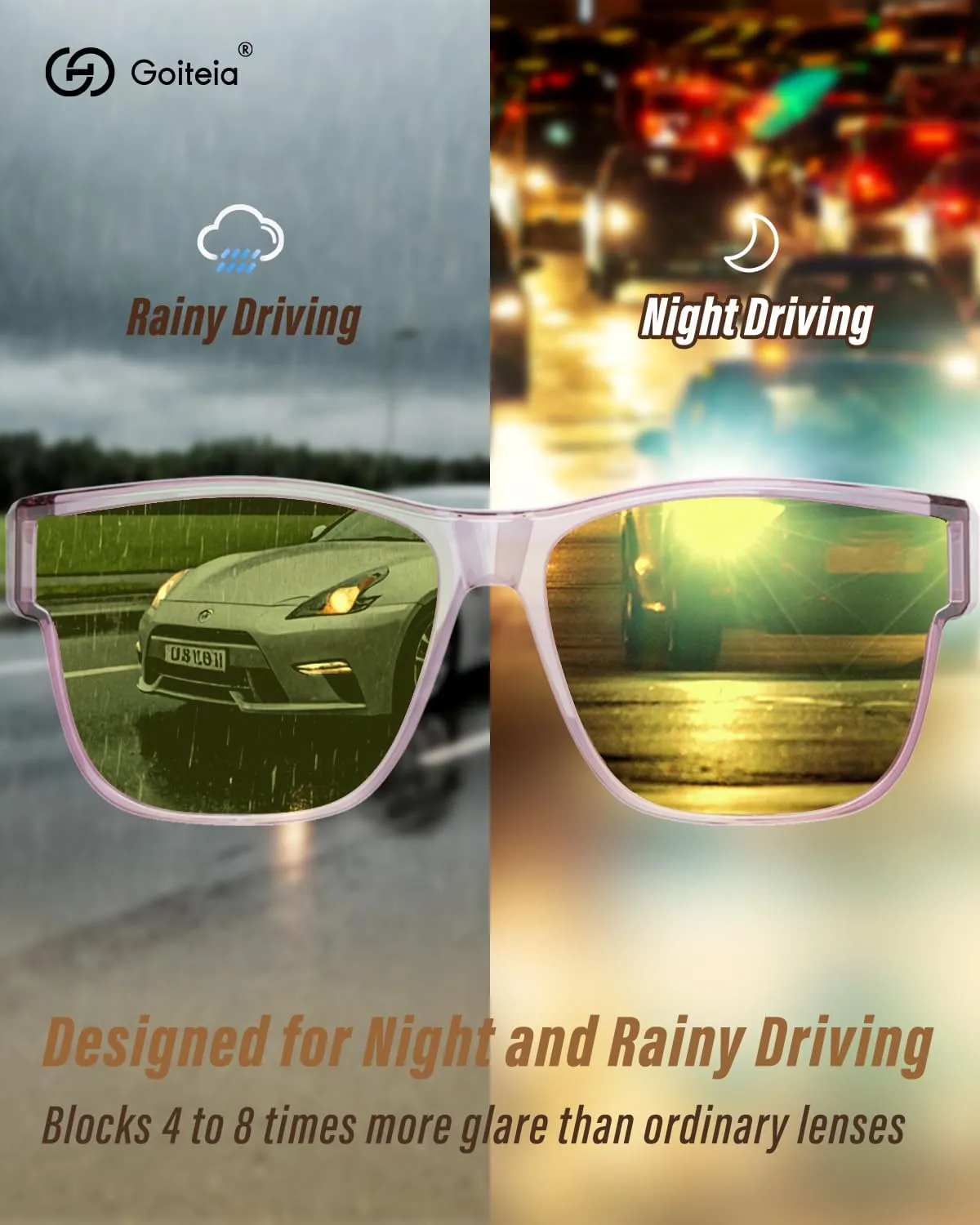 Goiteia Night Driving Glasses Fit over Glasses for Men Women, Yellow Anti Glare Polarized Night Vision Glasses for Driving