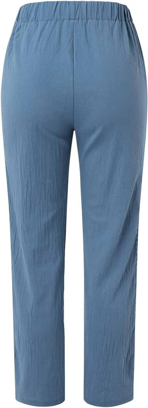 Harem Sexy Elastic Waist Pants for Women Cutout Casual Linen Pants Cotton Linen Loose Fitting Womens Pants for Summer