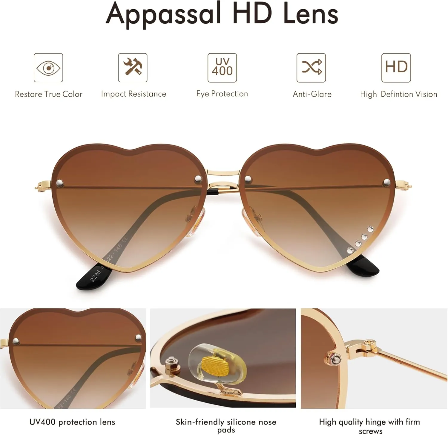 Heart Shaped Sunglasses for Women Trendy Rimless Sunglasses Party Favors Cat Eye Vintage Rhinestone Sunnies AP3669
