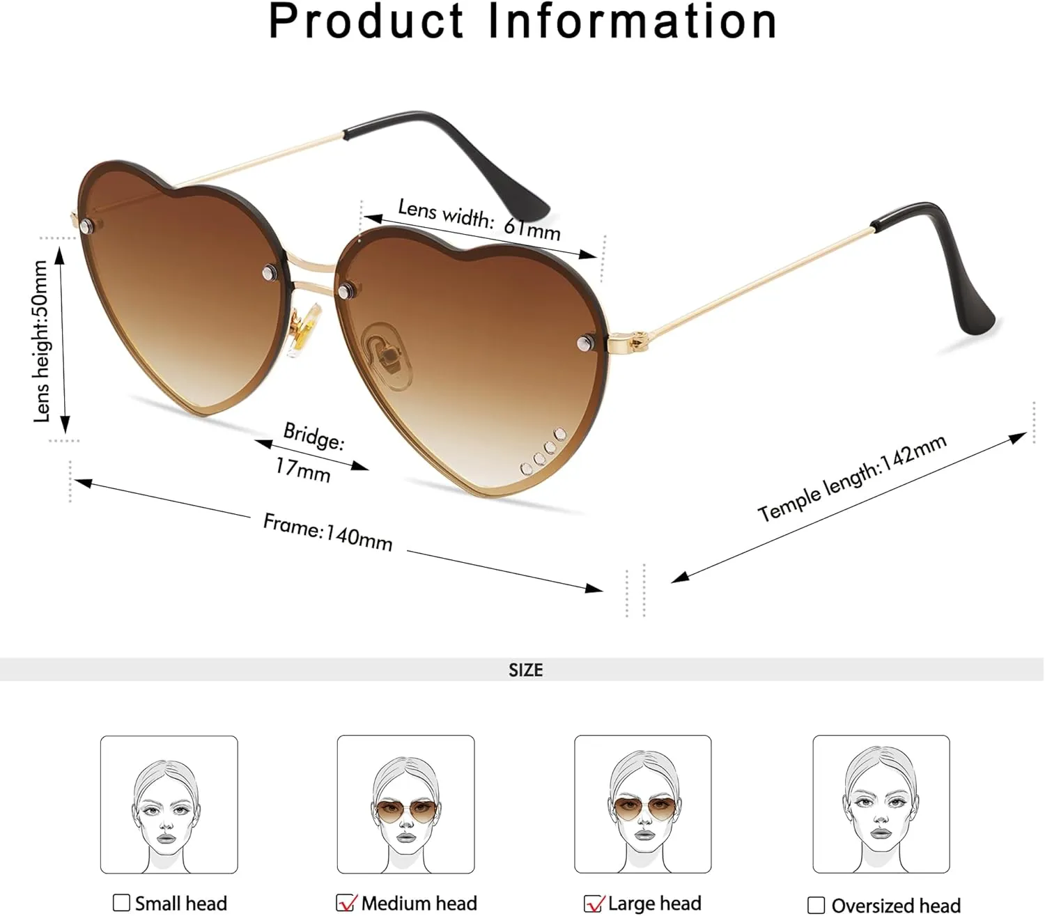 Heart Shaped Sunglasses for Women Trendy Rimless Sunglasses Party Favors Cat Eye Vintage Rhinestone Sunnies AP3669