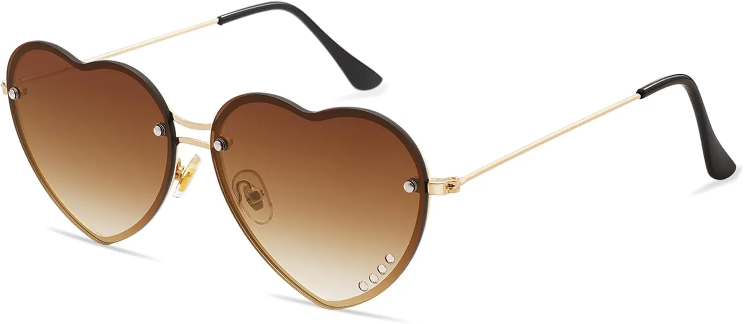 Heart Shaped Sunglasses for Women Trendy Rimless Sunglasses Party Favors Cat Eye Vintage Rhinestone Sunnies AP3669