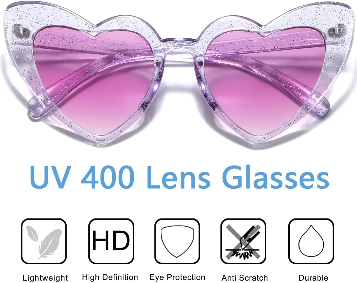 Heart Shaped Sunglasses for Women,Vintage Cat Eye Mod Style Retro Glasses UV4008805-purple