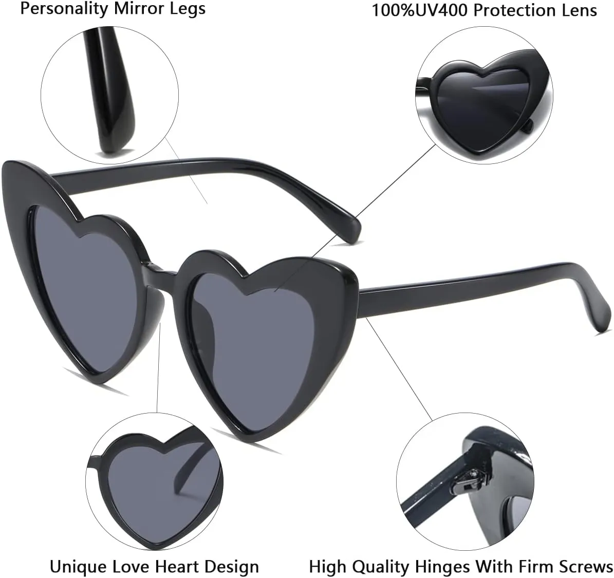 Heart Shaped Sunglasses for Women,Vintage Cat Eye Mod Style Retro Glasses UV4008805-purple