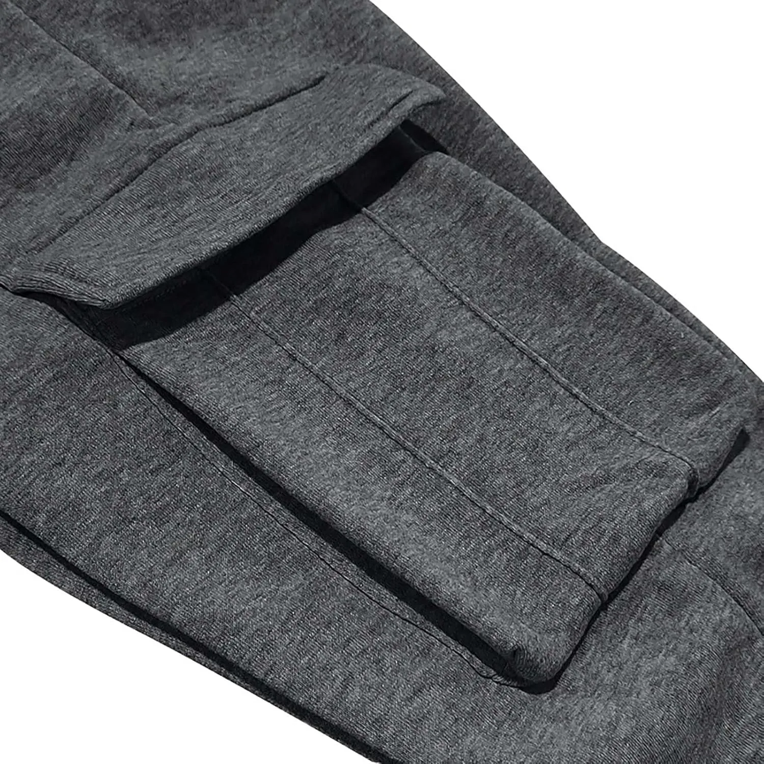 Heavyweight Fleece Cargo Sweatpants for Men Baggy Elastic Waist Drawstring Sweat Pants with Pockets Joggers Trousers