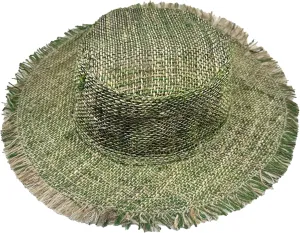 Hemp Sun Hat Wired Wide Brim Farmers hat with Frayed Edges, Raw Hemp Natural Straw Summer Hippie hat