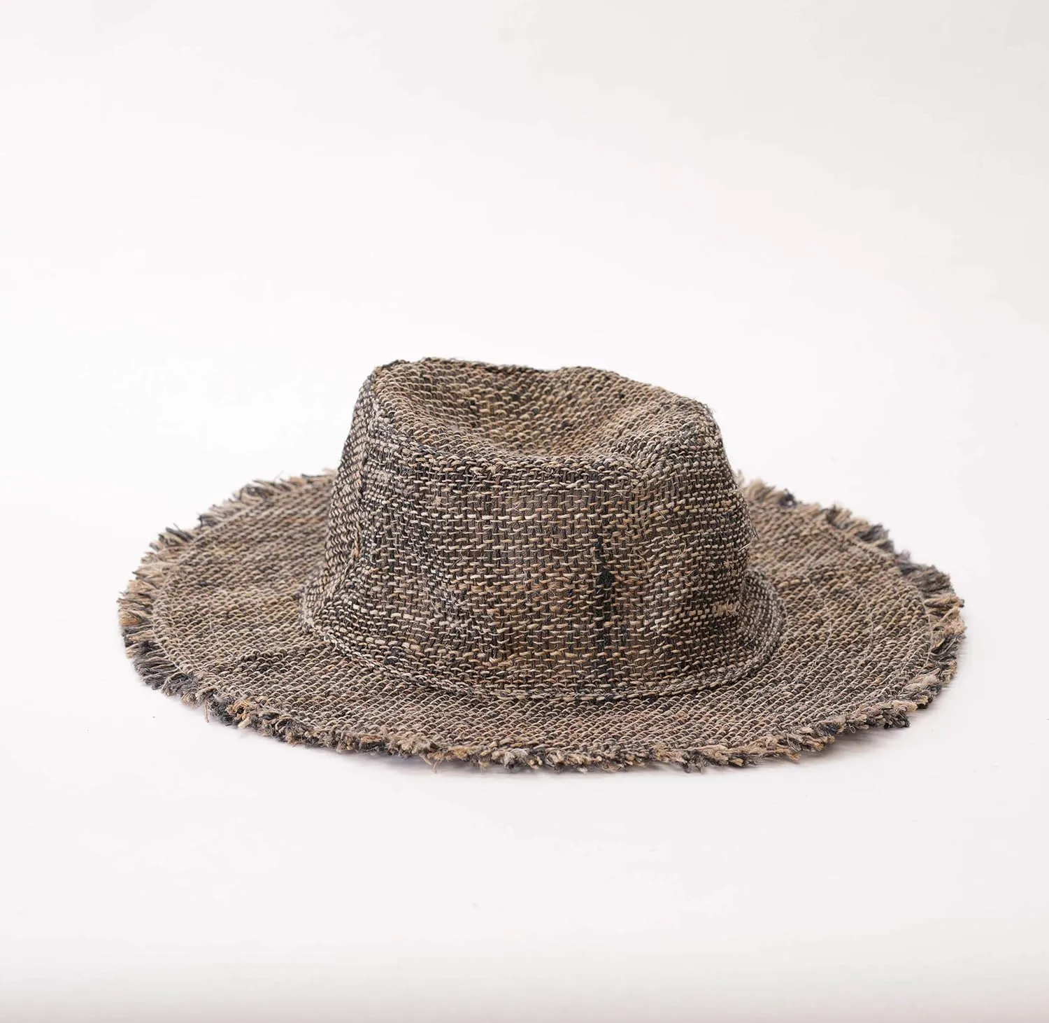 Hemp Sun Hat Wired Wide Brim Farmers hat with Frayed Edges, Raw Hemp Natural Straw Summer Hippie hat