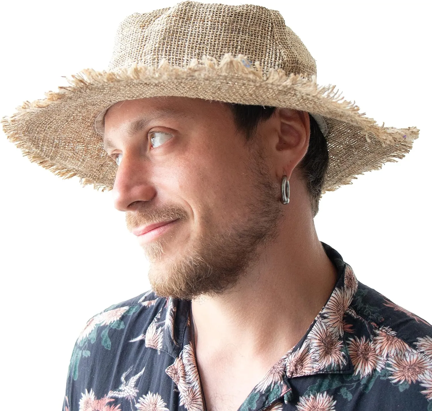Hemp Sun Hat Wired Wide Brim Farmers hat with Frayed Edges, Raw Hemp Natural Straw Summer Hippie hat