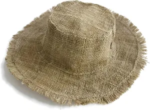 Hemp Sun Hat Wired Wide Brim Farmers hat with Frayed Edges, Raw Hemp Natural Straw Summer Hippie hat