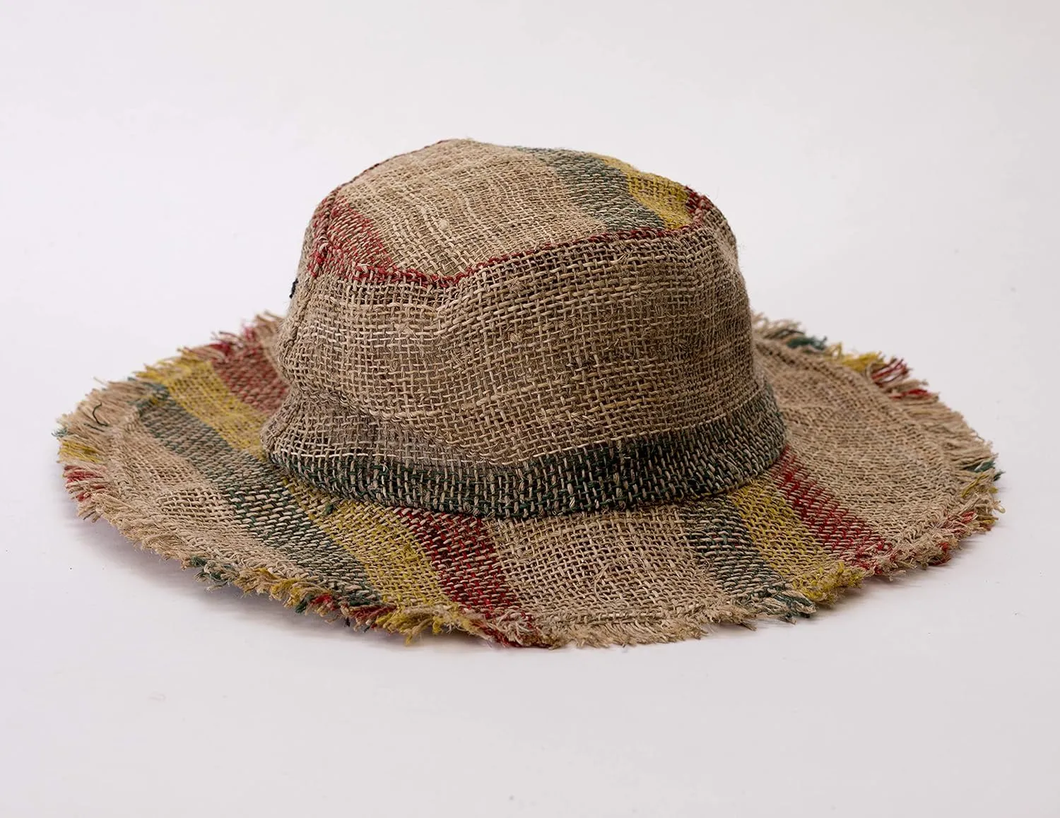 Hemp Sun Hat Wired Wide Brim Farmers hat with Frayed Edges, Raw Hemp Natural Straw Summer Hippie hat