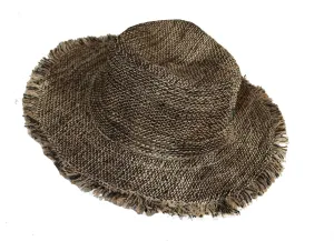 Hemp Sun Hat Wired Wide Brim Farmers hat with Frayed Edges, Raw Hemp Natural Straw Summer Hippie hat