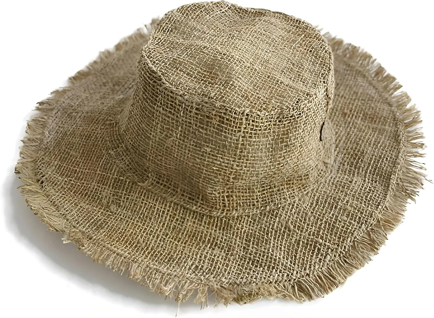 Hemp Sun Hat Wired Wide Brim Farmers hat with Frayed Edges, Raw Hemp Natural Straw Summer Hippie hat