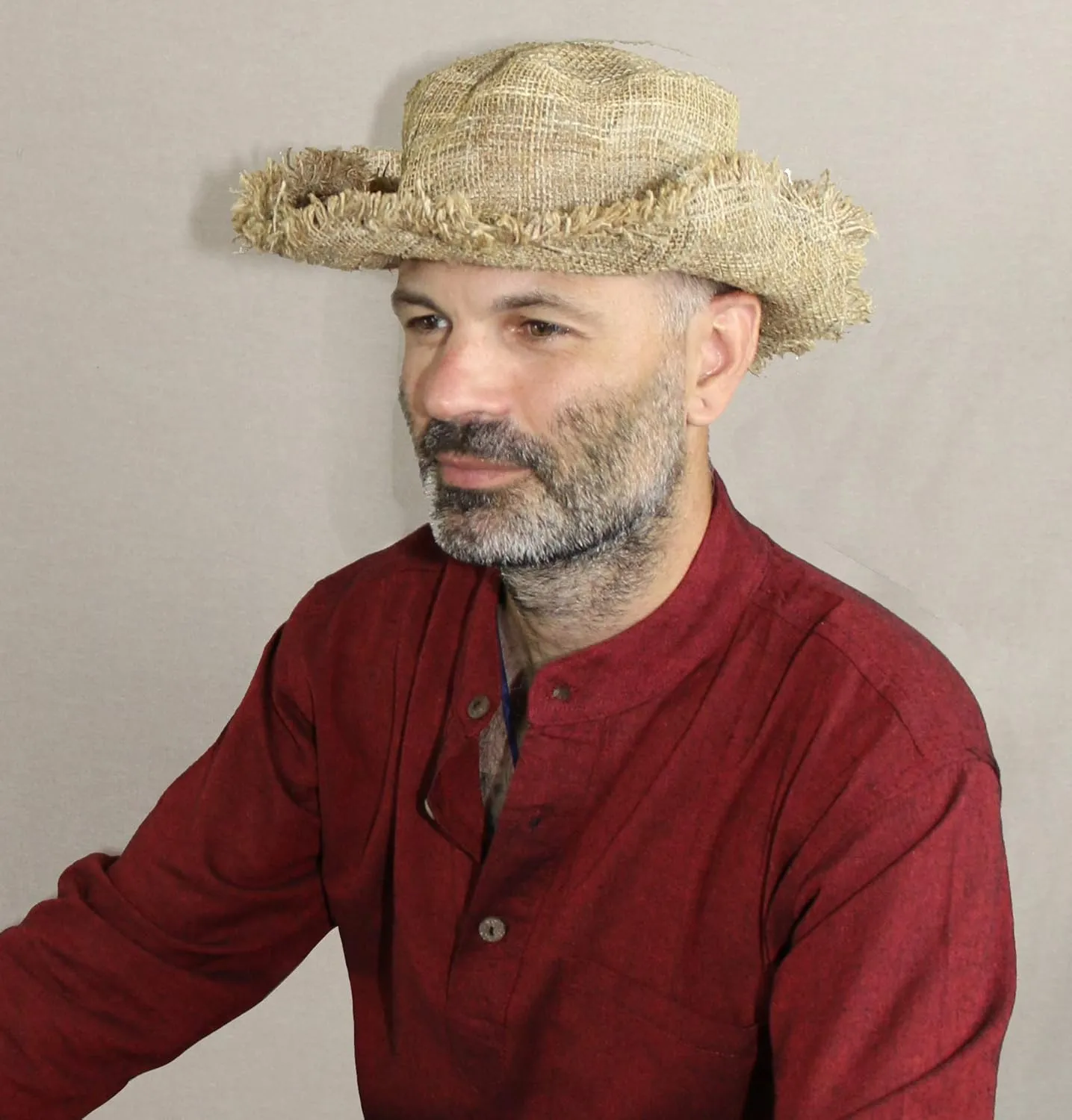 Hemp Sun Hat Wired Wide Brim Farmers hat with Frayed Edges, Raw Hemp Natural Straw Summer Hippie hat