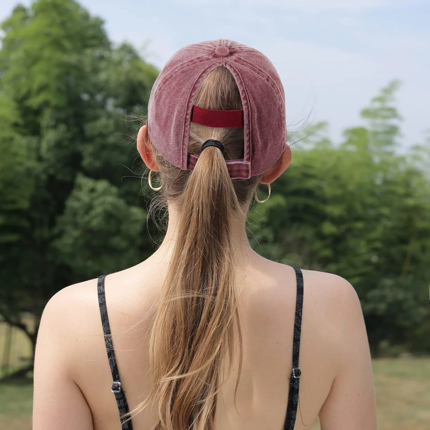 HH HOFNEN Ponytail Hats Womens Washed Distressed Baseball Cap High Ponycaps Cotton Dad Hat with Ponytail Hole