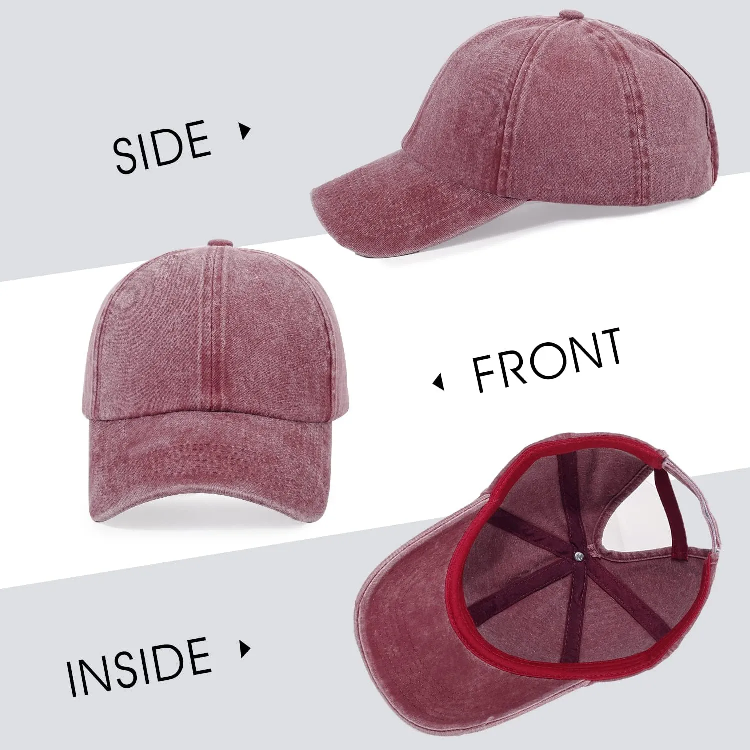 HH HOFNEN Ponytail Hats Womens Washed Distressed Baseball Cap High Ponycaps Cotton Dad Hat with Ponytail Hole