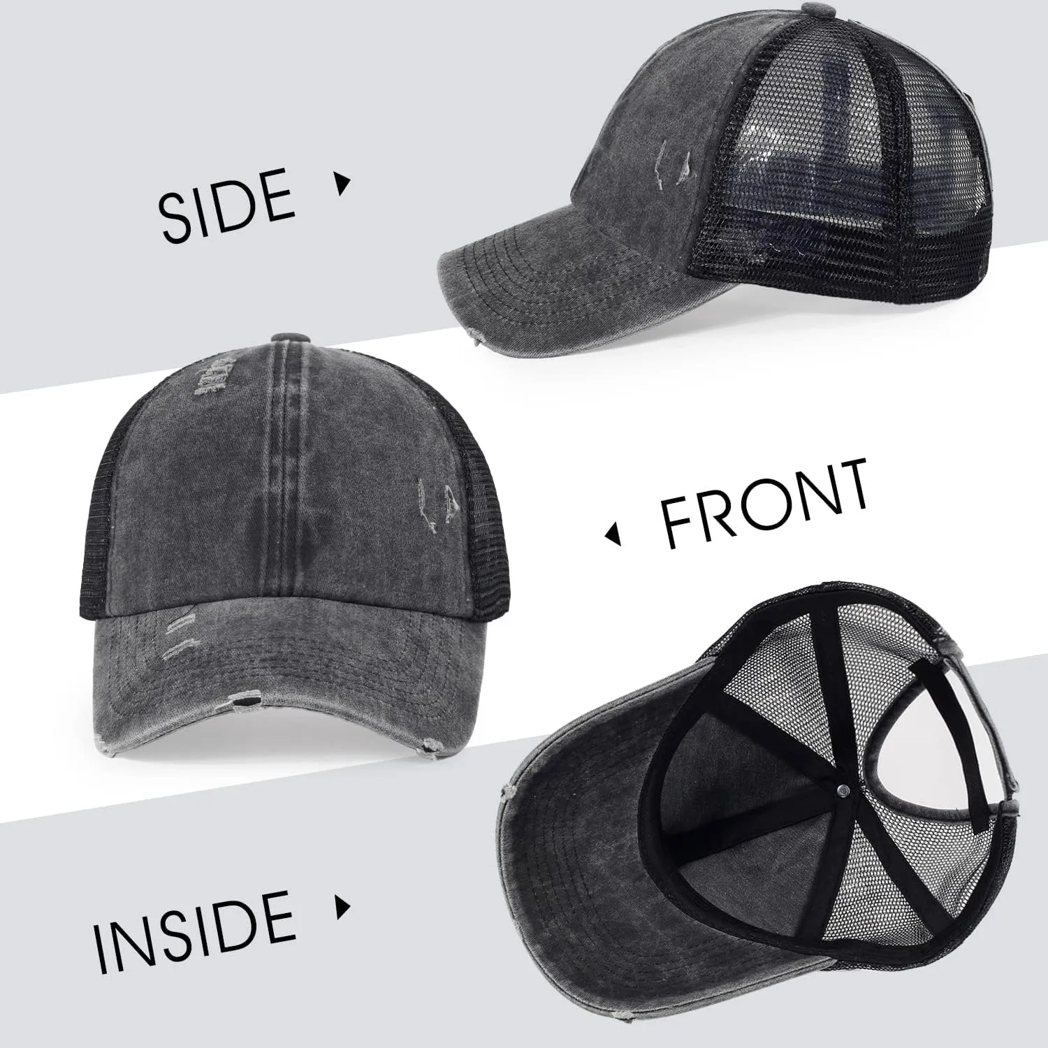 HH HOFNEN Ponytail Hats Womens Washed Distressed Baseball Cap High Ponycaps Cotton Dad Hat with Ponytail Hole