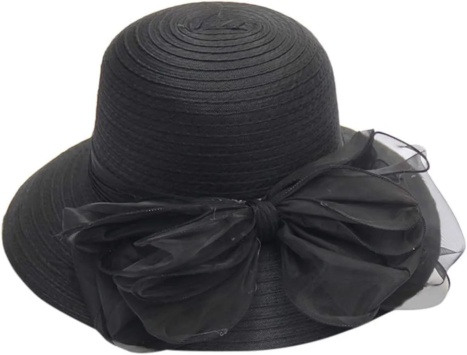 High Tea Hats for Women 2025 Organza Bowknot Wide Brim Bucket Derby Hat Easter Outfits Bonnets