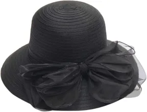 High Tea Hats for Women 2025 Organza Bowknot Wide Brim Bucket Derby Hat Easter Outfits Bonnets