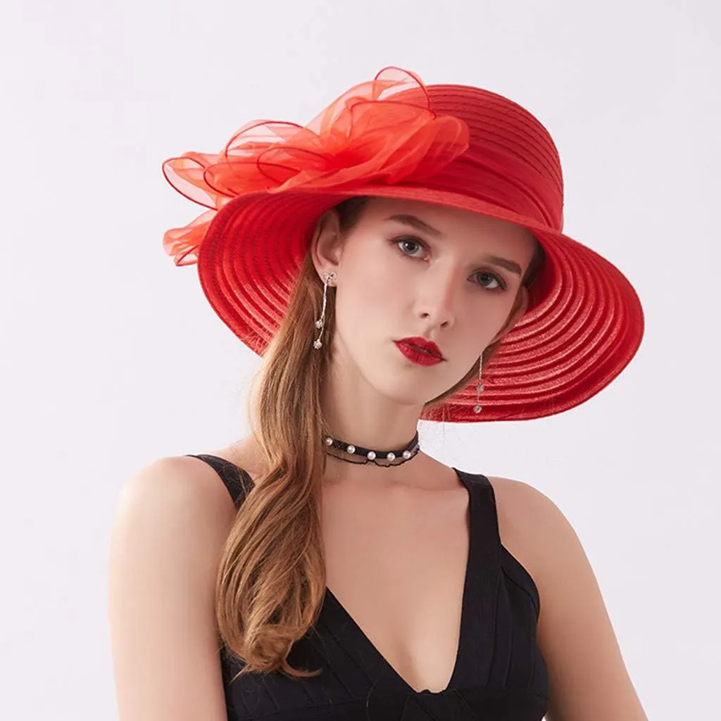 High Tea Hats for Women 2025 Organza Bowknot Wide Brim Bucket Derby Hat Easter Outfits Bonnets