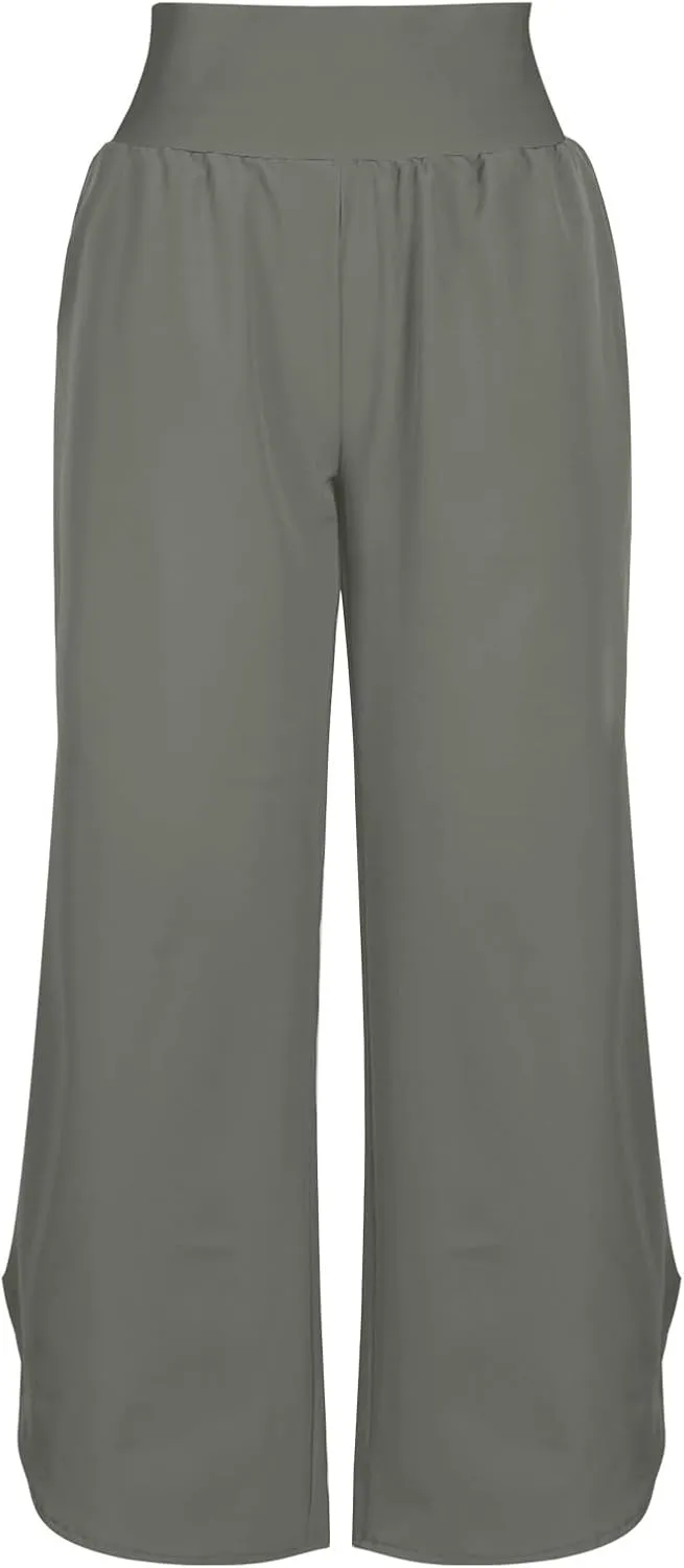 High Waist Capri Pants for Women Wide Leg Flowy Cropped Trousers Slim Fit Slit Hem Capris Casual Summer Crop