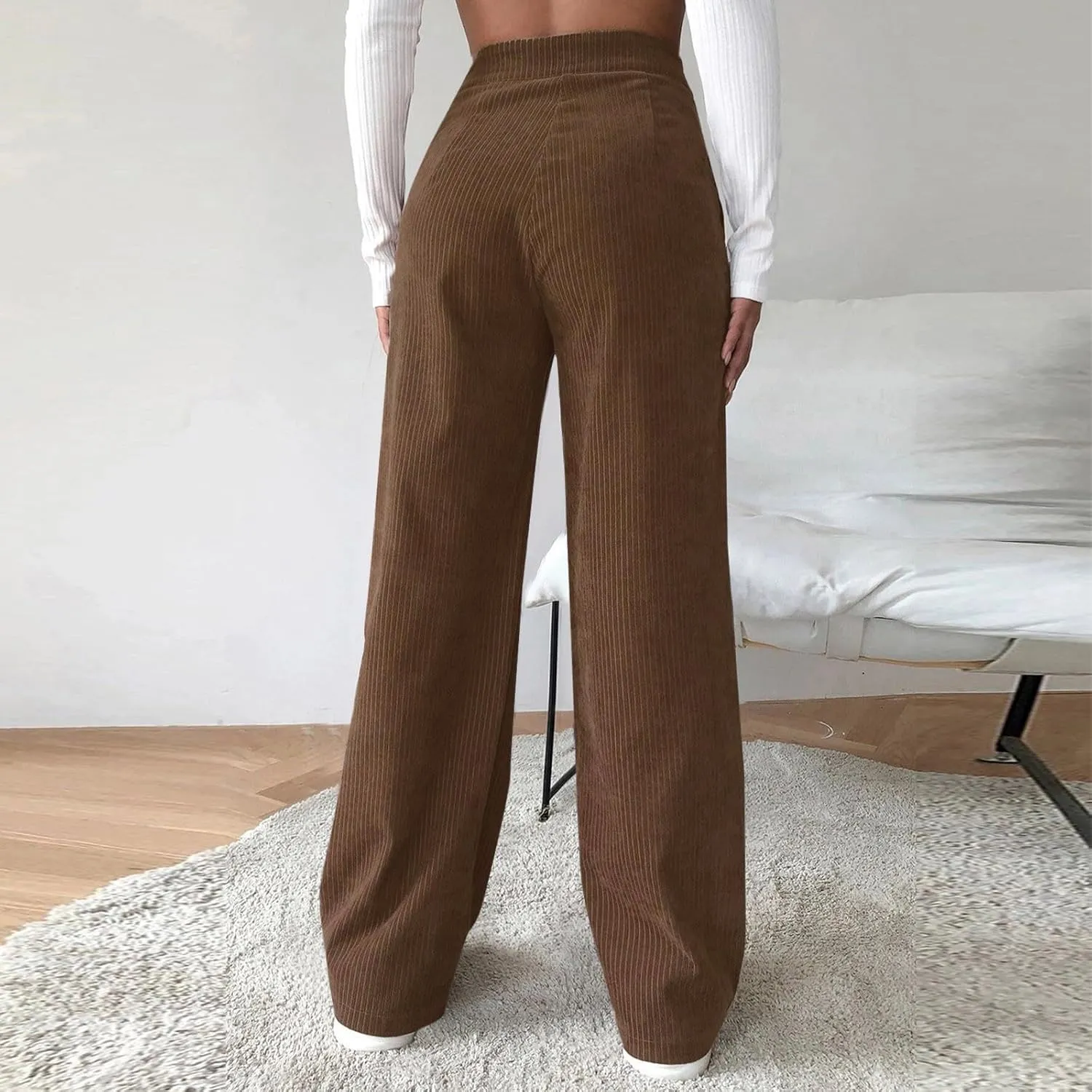 High Waist Cord Wide Leg Pants Straight Trousers Women Big Size Corduroy Pants Womens Clothes Plus Size
